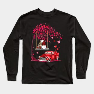 Gnomes Red Truck Tree Valentine's Day Gift Shirt Long Sleeve T-Shirt